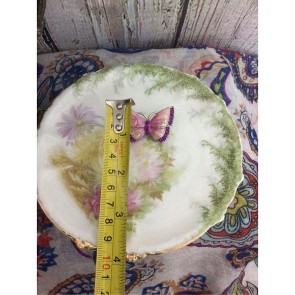 Vintage Enamel Butterfly Brooch Pin With Rhinestones Pink & Purple - Picture 4 of 12